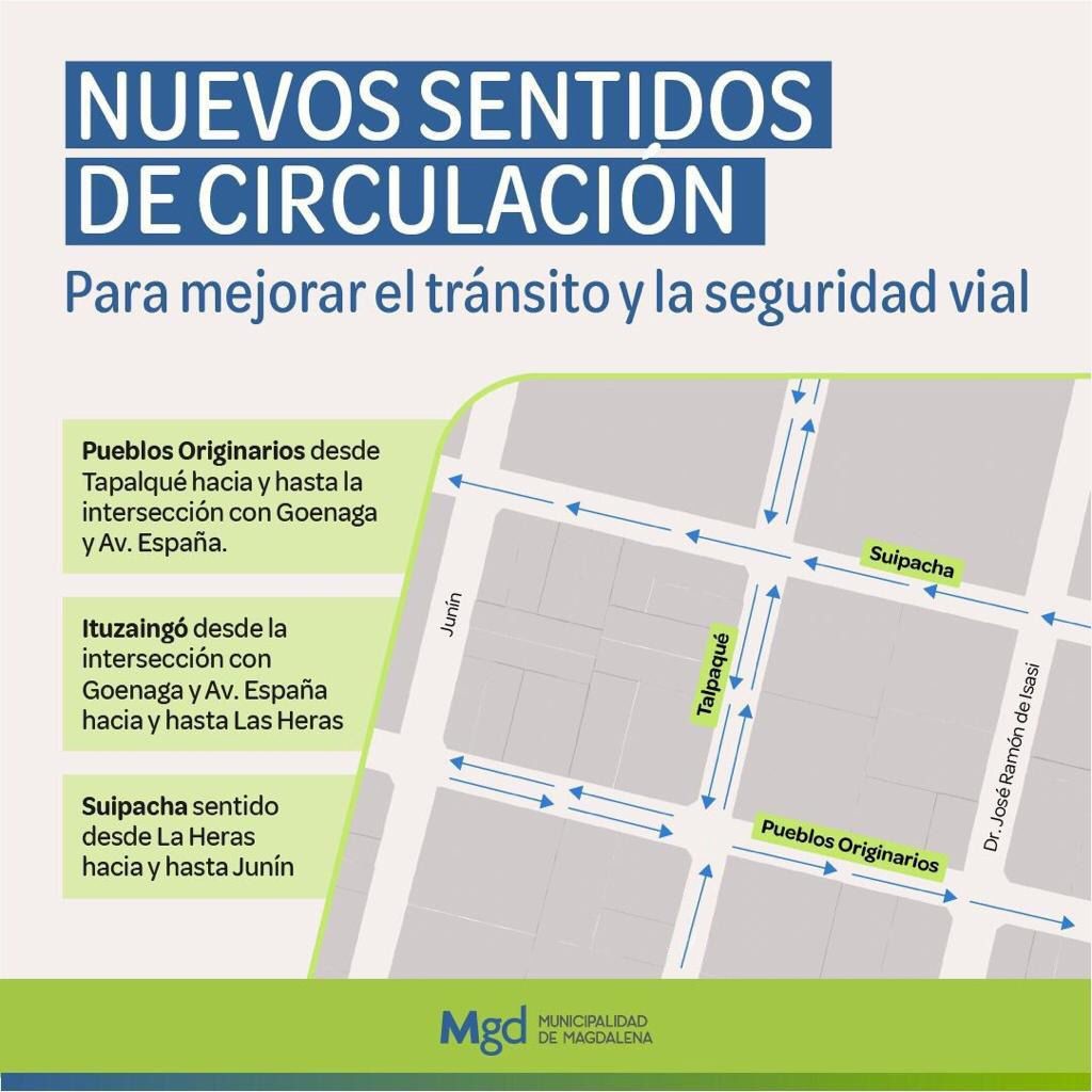 Desde esta medianoche, regirá los cambios de sentido de circulación en Calle Ituzaingo/Pueblos Originarios